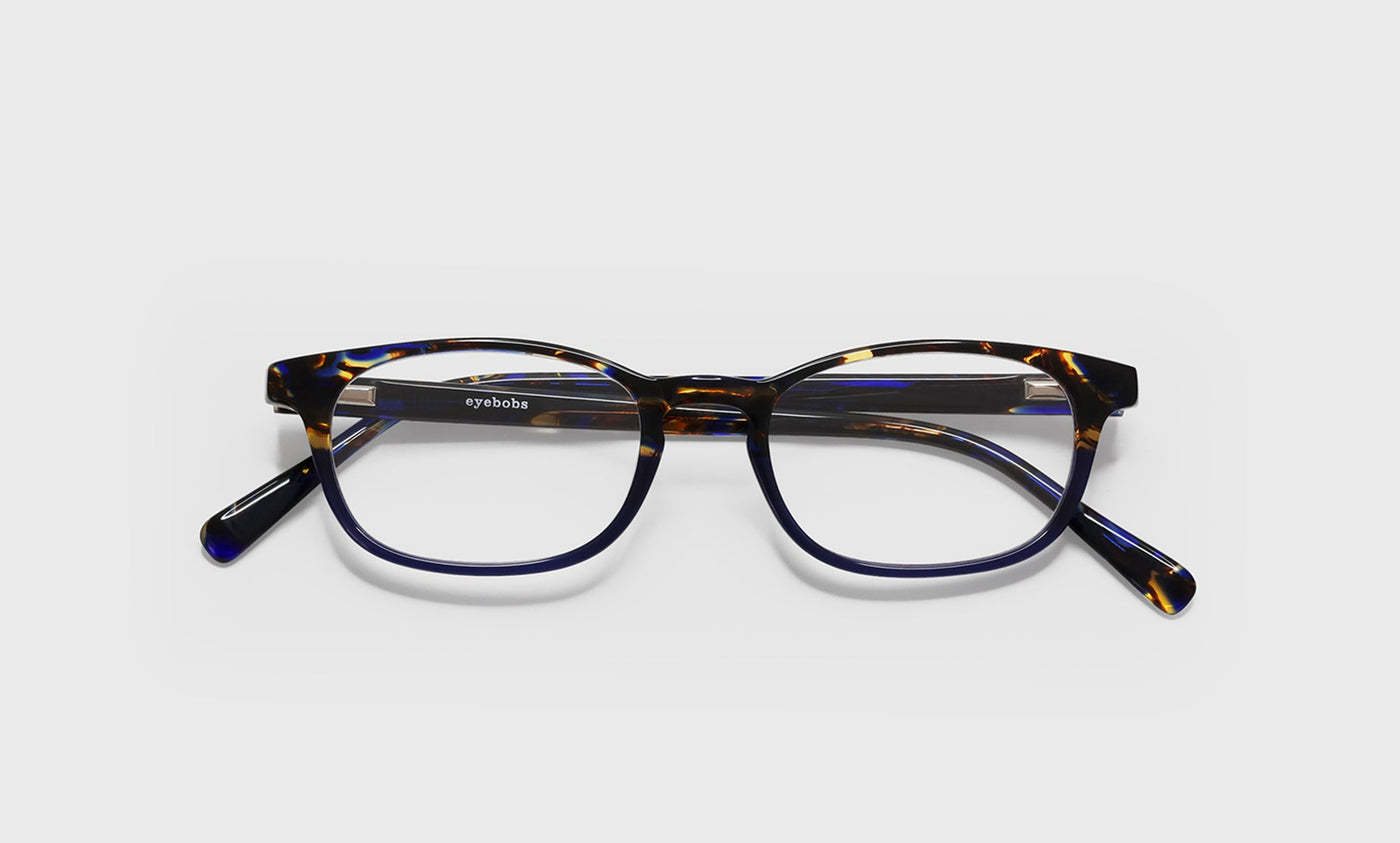 50_eyebobs premium designer on board readers, blue light and prescription glasses in navy tortoise