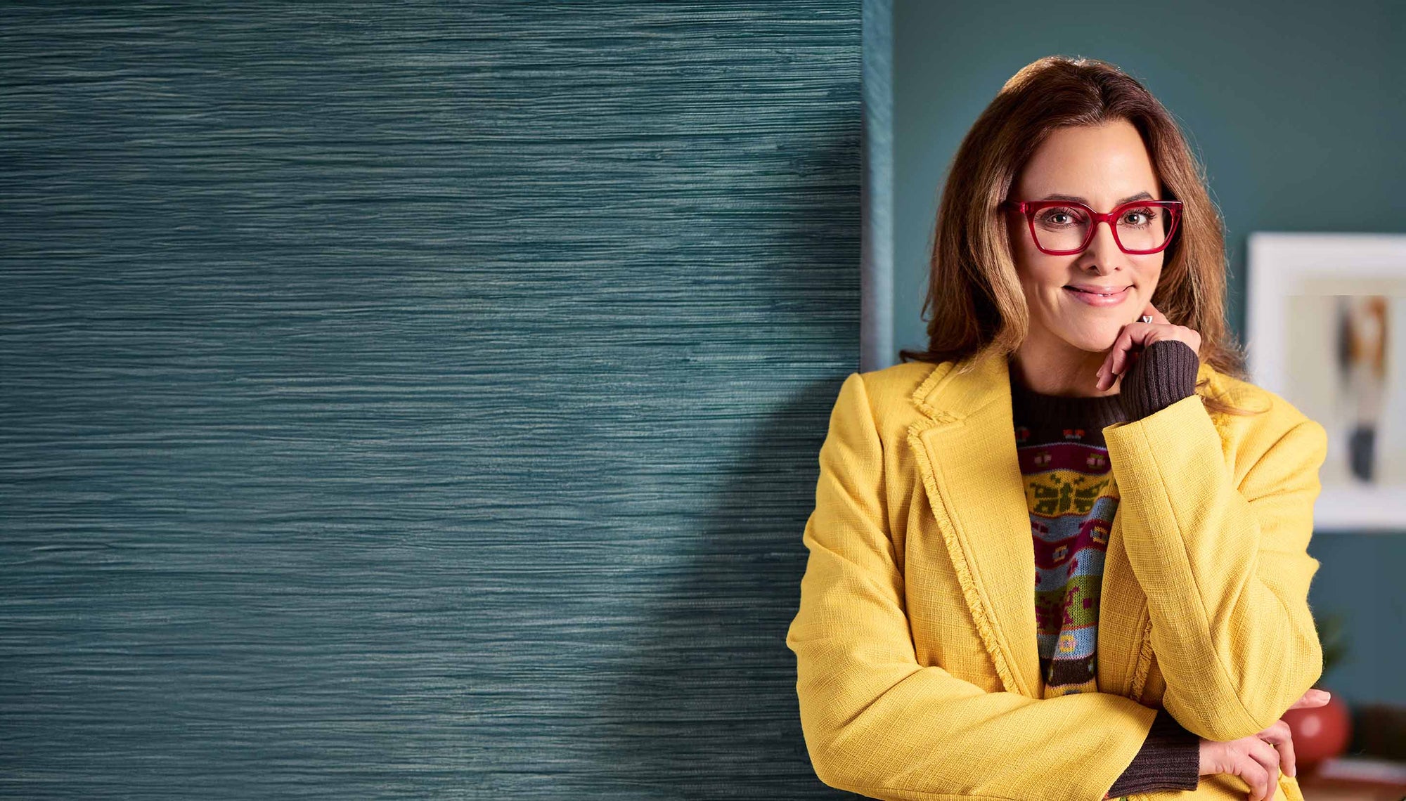 Female Model Wearing Red Overlook Glasses
