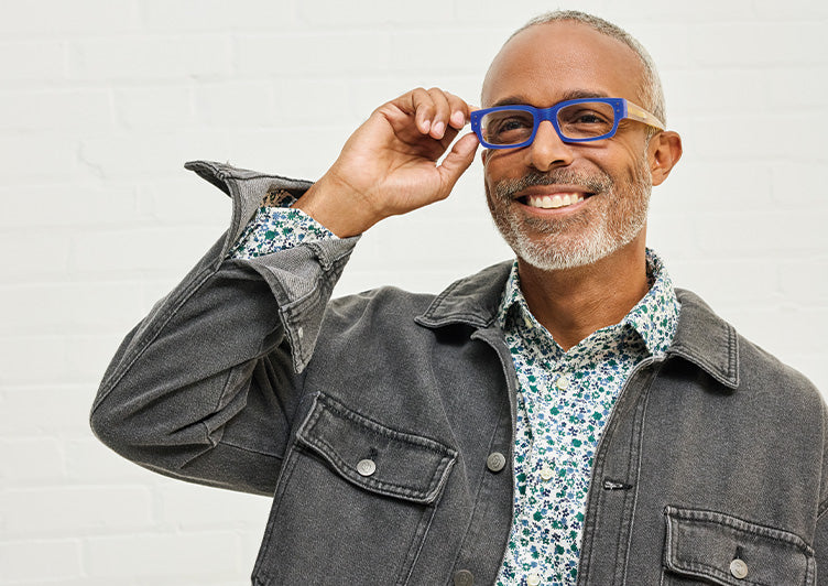 Model Wearing Peckerhead in Cobalt Blue
