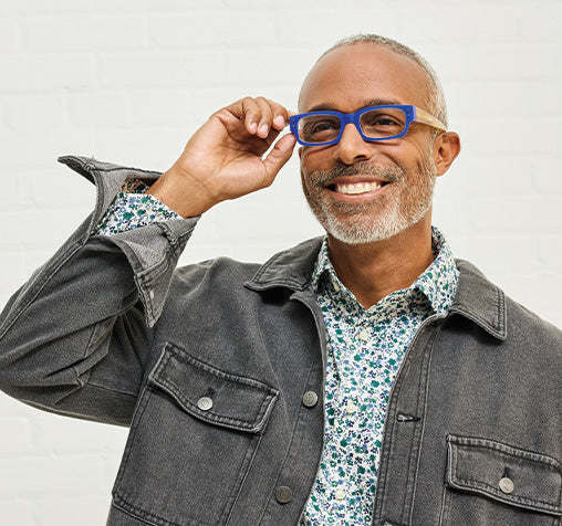Model Wearing Peckerhead in Cobalt Blue