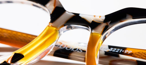 closeup image of the bridge of tortoise shell frames