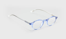 15_eyebobs premium designer board stiff readers, blue light and prescription glasses in light blue front crystal temples, angle