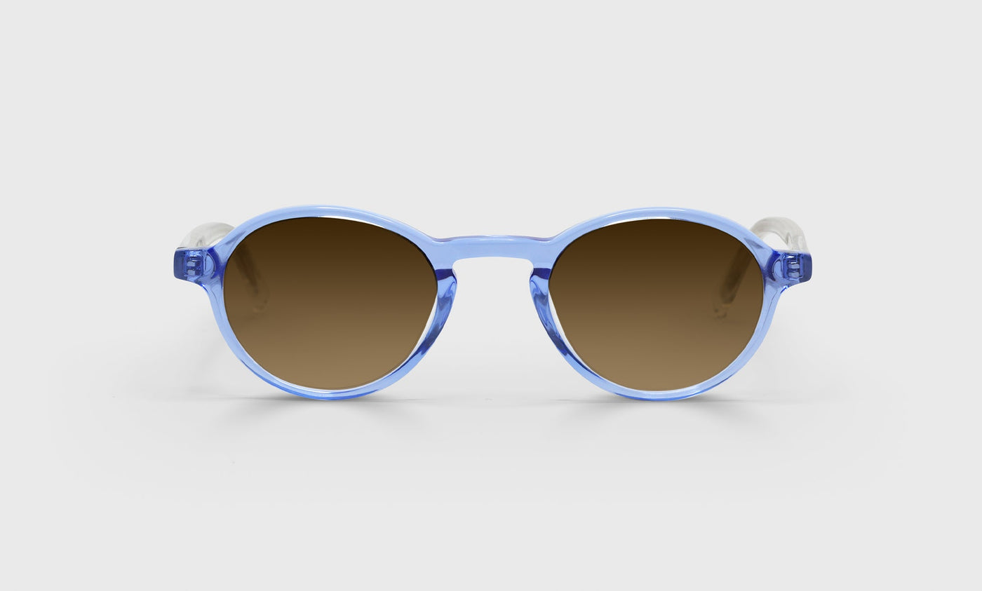 15-pb | eyebobs premium designer board stiff readers, blue light and prescription glasses in light blue front crystal temples, polarized brown, front