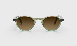17_eyebobs premium designer board stiff readers, blue light and prescription glasses in olive green demi, polarized brown, front