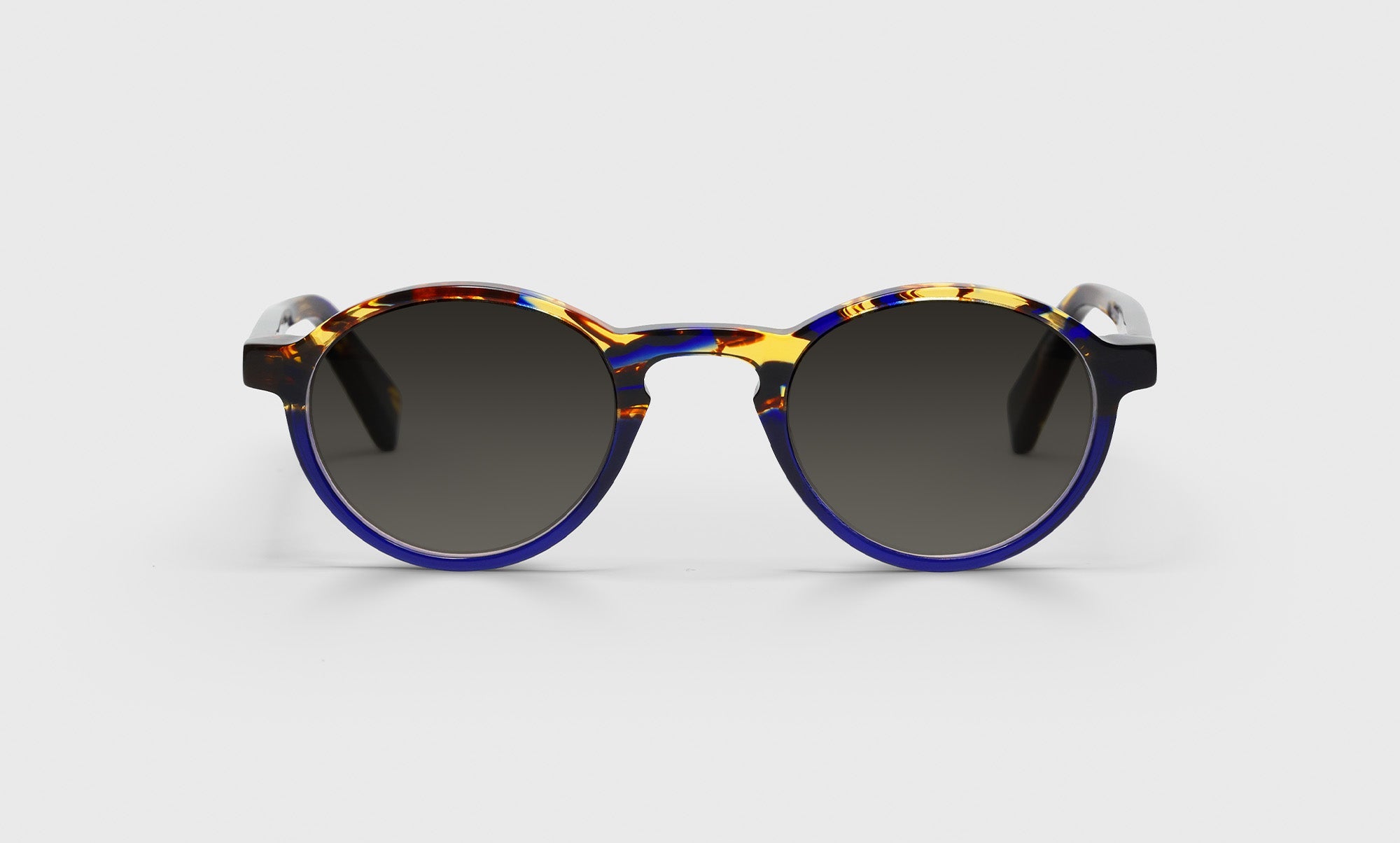 50-pg | eyebobs premium designer board stiff readers, blue light and prescription glasses in tortoise & navy, polarized  grey, front