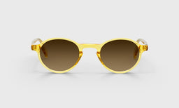 77_eyebobs premium designer board stiff readers, blue light and prescription glasses in orange crystal, polarized brown, front