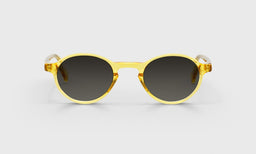77_eyebobs premium designer board stiff readers, blue light and prescription glasses in orange crystal, polarized brown, front