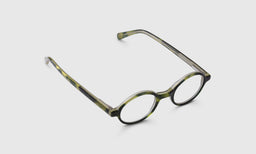 P. Body reading glasses with italian-designed acetate frame in translucent green tortoise and scratch resistant lenses