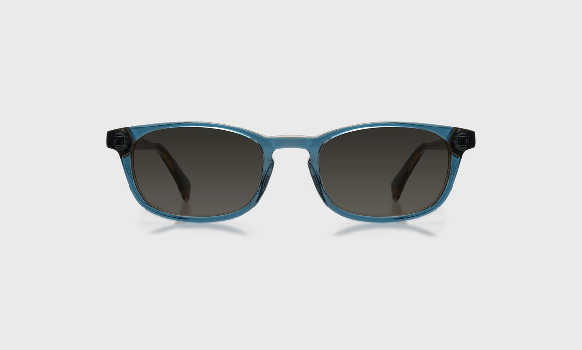 eyebobs thin rectangle eyeglasses in Blue Crystal with grey polarized lenses, front view