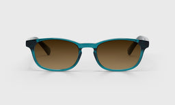 59_eyebobs premium designer on board readers, blue light and prescription glasses in teal transparent, polarized brown