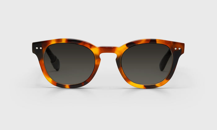  eyebobs premium designer waylaid readers, blue light and prescription glasses in light tortoise, polarized grey