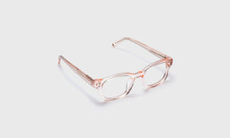 eyebobs bold square eyeglasses in Pink Crystal, angled view showing temples