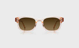 eyebobs bold square eyeglasses in Pink Crystal with brown polarized lenses, front view