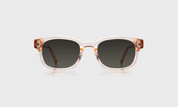 eyebobs bold square eyeglasses in Pink Crystal with grey polarized lenses, front view