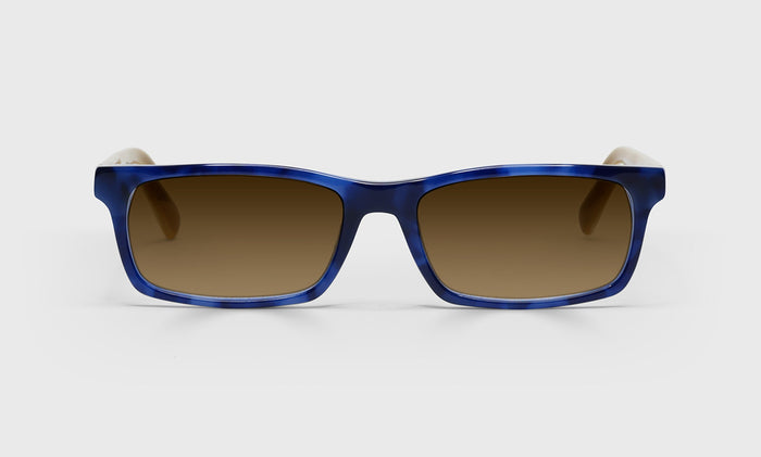  eyebobs premium designer number cruncher readers, blue light and prescription glasses in blue, polarized brown