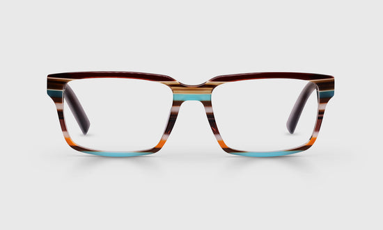 87 - Teal, Orange, and Maroon Stripe Front and Maroon Temples