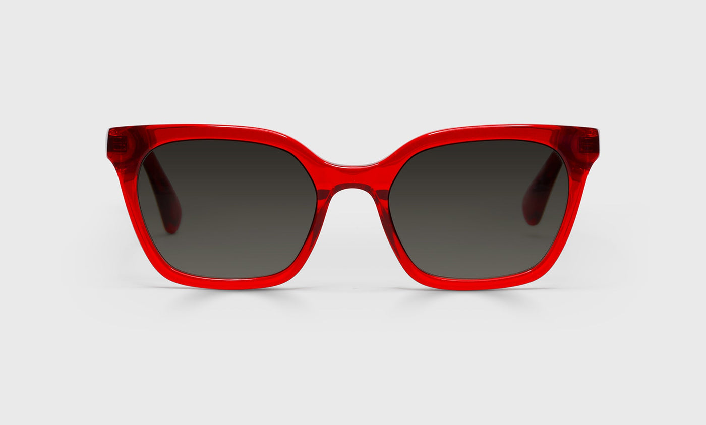 01-pg | eyebobs premium designer overlook readers, blue light and prescription glasses in red crystal, polarized grey