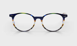 Case Closed reading glasses with italian-designed acetate frame in multicolor blue and brown tones and scratch resistant lenses