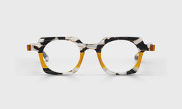 Chutzpah'd reading glasses with italian-designed acetate frame in black, white, and yellow with scratch resistant lenses