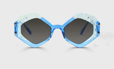 10 - Delicate, Pale Blues Accentuated By a Stainless Steel Temple / Wide / Full Lens Reader Sunglasses / 1.00 / .