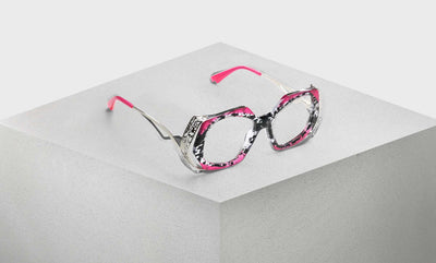 00 - Black Ink Blots Married with Hot Pink and Intricate Stainless Steel Temples