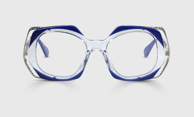 10 - Decorative Cobalt and Clear Corners Matched with Intricate Stainless Steel Temples / Wide / Readers / 0.00
