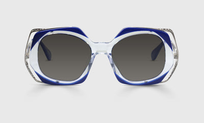 10 - Decorative Cobalt and Clear Corners Matched with Intricate Stainless Steel Temples / Wide / Full Lens Reader Sunglasses / 1.00 / .