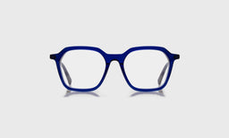 eyebobs wide square eyeglasses in cobalt blue, front view