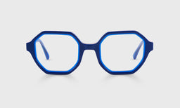 Cutting It Close Color 10 - Navy Outside and Cornflower Inside reading glasses with italian-designed acetate and scratch resistant lenses