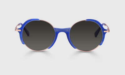 10 - Gold and Matte Royal Blue Front and Temples / Wide / Full Lens Reader Sunglasses / 1.00 / .