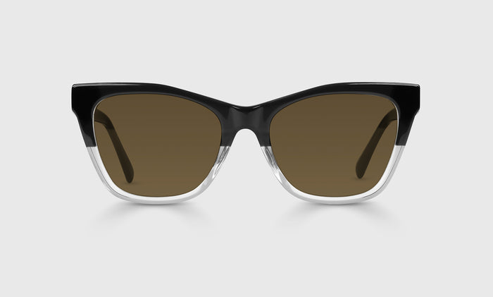  Kitten Around polarized brown front eyeglass frame on neutral background