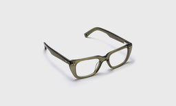 eyebobs cat-eye eyeglasses in Olive Green Crystal, angled view showing temples