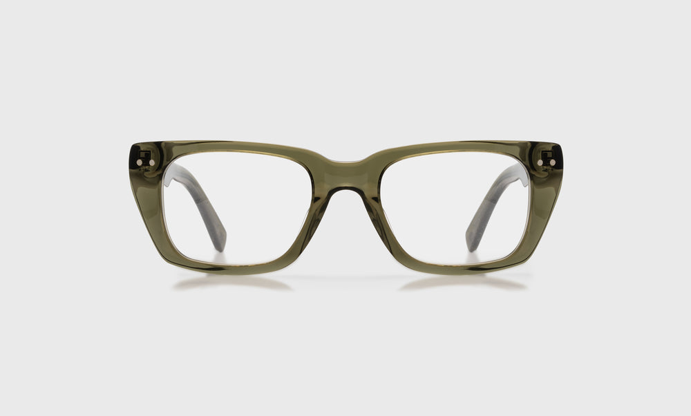 eyebobs cat-eye eyeglasses in Olive Green Crystal, front view