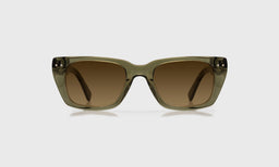 eyebobs cat-eye eyeglasses in Olive Green Crystal with brown polarized lenses, front view