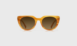 eyebobs round eyeglasses in Caramel Demi with brown polarized lenses, front view