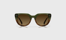 eyebobs round eyeglasses in Olive green to brown fade with brown polarized lenses, front view