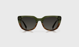eyebobs round eyeglasses in Olive green to brown fade with grey polarized lenses, front view