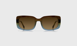 eyebobs bold wide square eyeglasses in Olive to Blue Crystal Fade with brown polarized lenses, front view