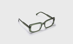 eyebobs bold wide square eyeglasses in Green Crystal, angled view showing temples