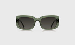 eyebobs bold wide square eyeglasses in Green Crystal with grey polarized lenses, front view