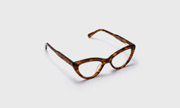 eyebobs vintage cat-eye eyeglasses in brown patterned, angled view showing temples