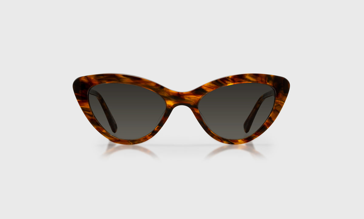 eyebobs vintage cat-eye eyeglasses in brown patterned with grey polarized lenses, front view