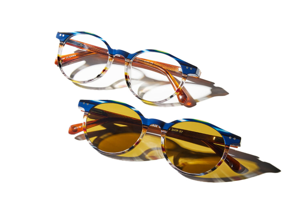 Case Closed in Blue Multi-Stripe in Clear and Brown Polarized Lenses