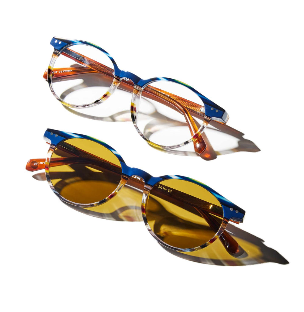 Case Closed in Blue Multi-Stripe in Clear and Brown Polarized Lenses