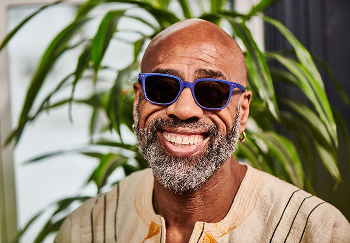 Model Wearing C Suite in Blue