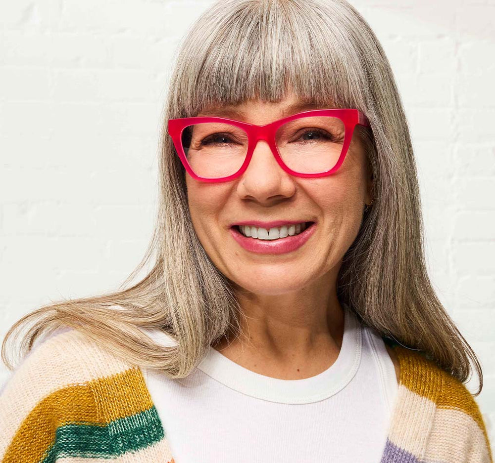 Female Model Wearing Frames Kitten Around in Pink