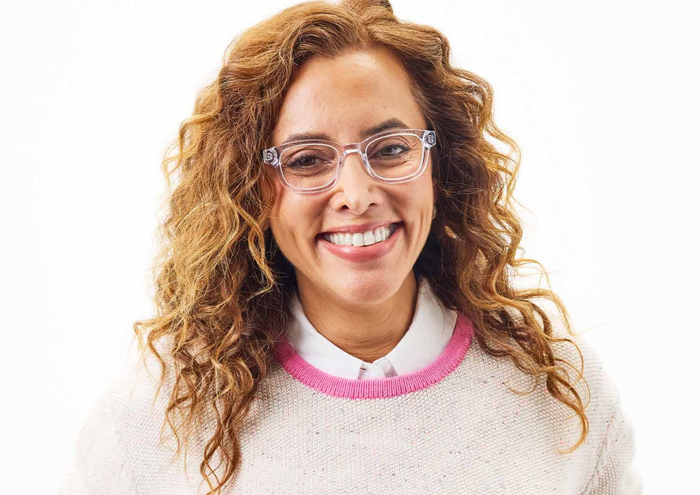 Female Model Wearing Frames Waylaid in Clear Crystal