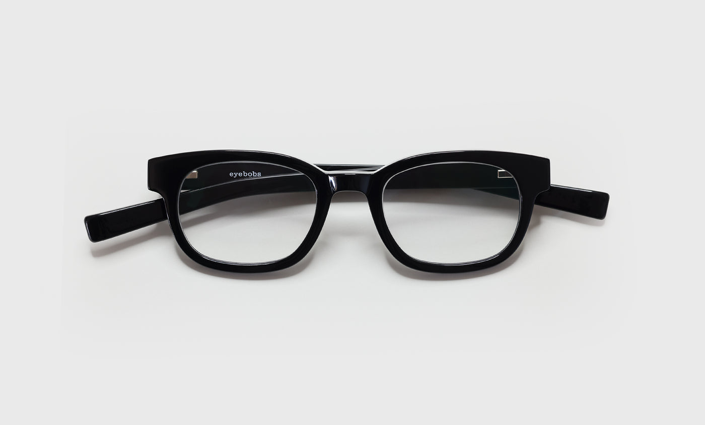 99_eyebobs biff butch premium small narrow square shiny black readers, blue light, all day readers & prescription sunglasses