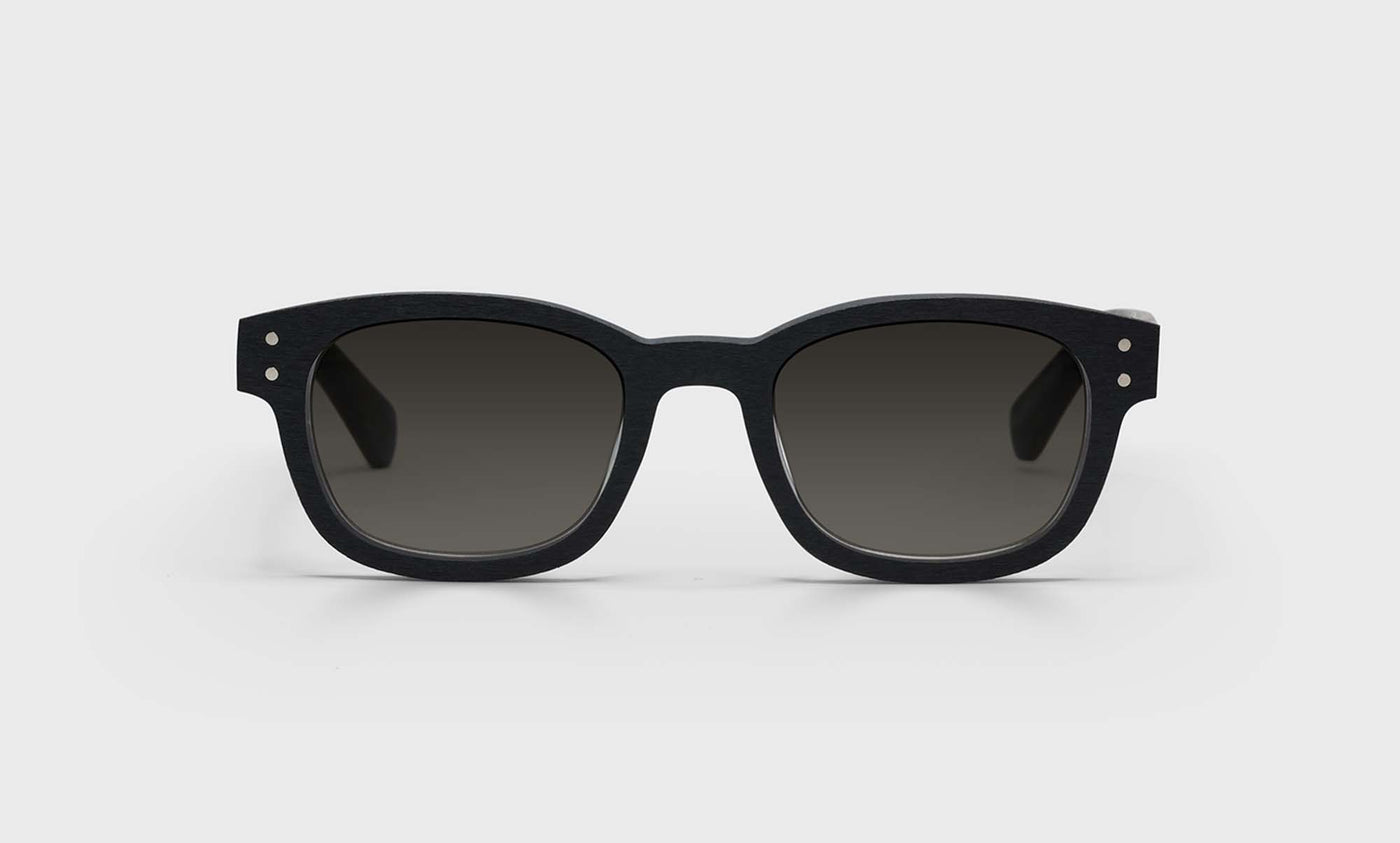 00-pg | eyebobs premium designer biff readers, blue light and prescription glasses in black with wood grain finish, polarized grey