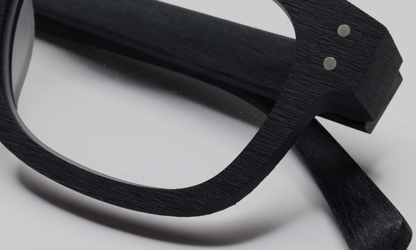 00_eyebobs premium designer biff readers, blue light and prescription glasses in black with wood grain finish